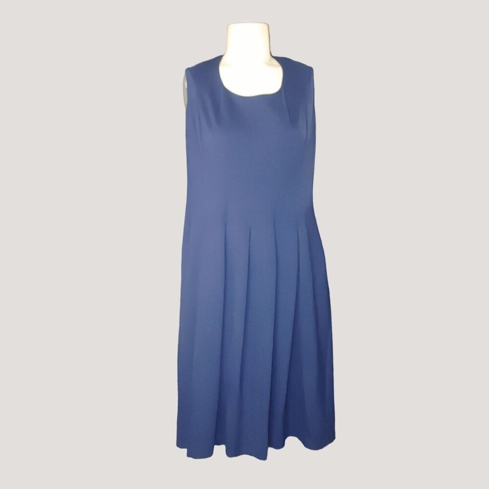 Lands End Size 12 Sleeveless A Line Midi Dress In Navy Blue